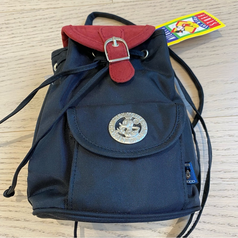 Mickey Mouse Vintage Mini backpack, Drawstring, Nylon/Suede, Adjustable, Black